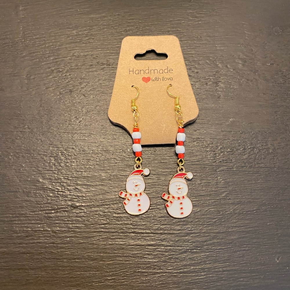 Christmas Snowman earrings, handmade, brand new, never worn.
